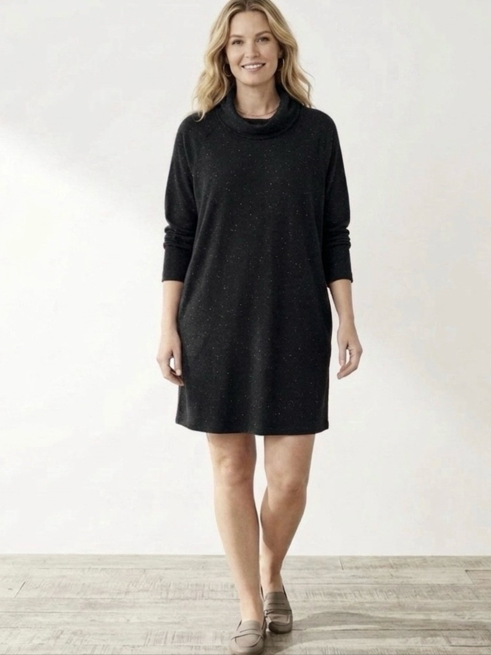 NEW Pure J. Jill Fleece Women Black Tunic Sweater Dress Size Petite XLP